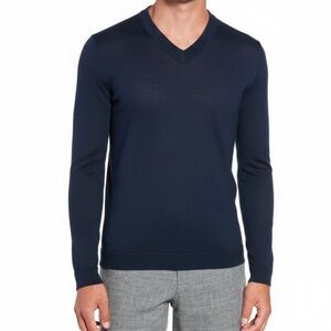 Ted Baker London Navy V-Neck Sweater Wool Silk Cashmere pullover